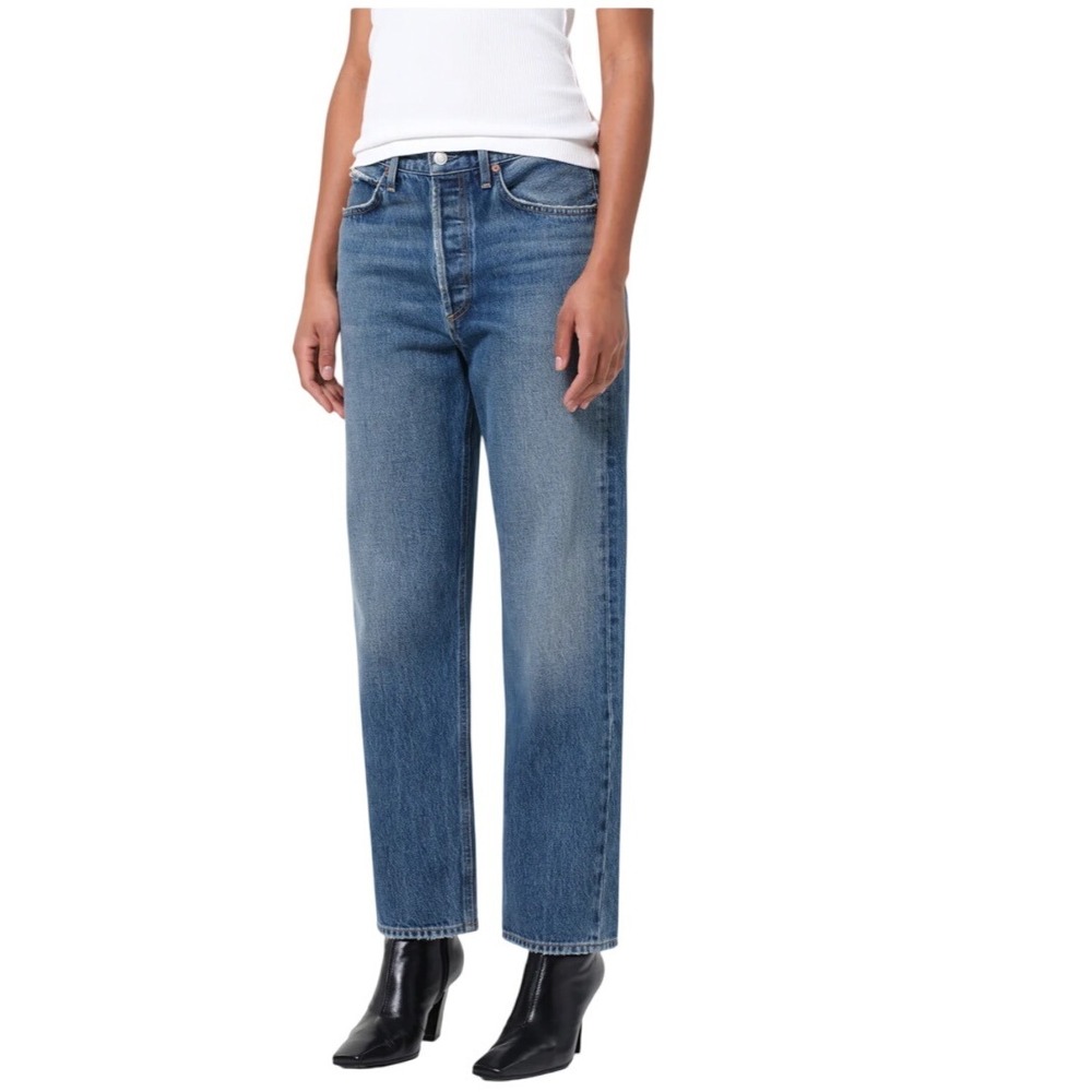 Agolde woman's 90s medium rise dark wash denim jeans bounty straight leg 28
